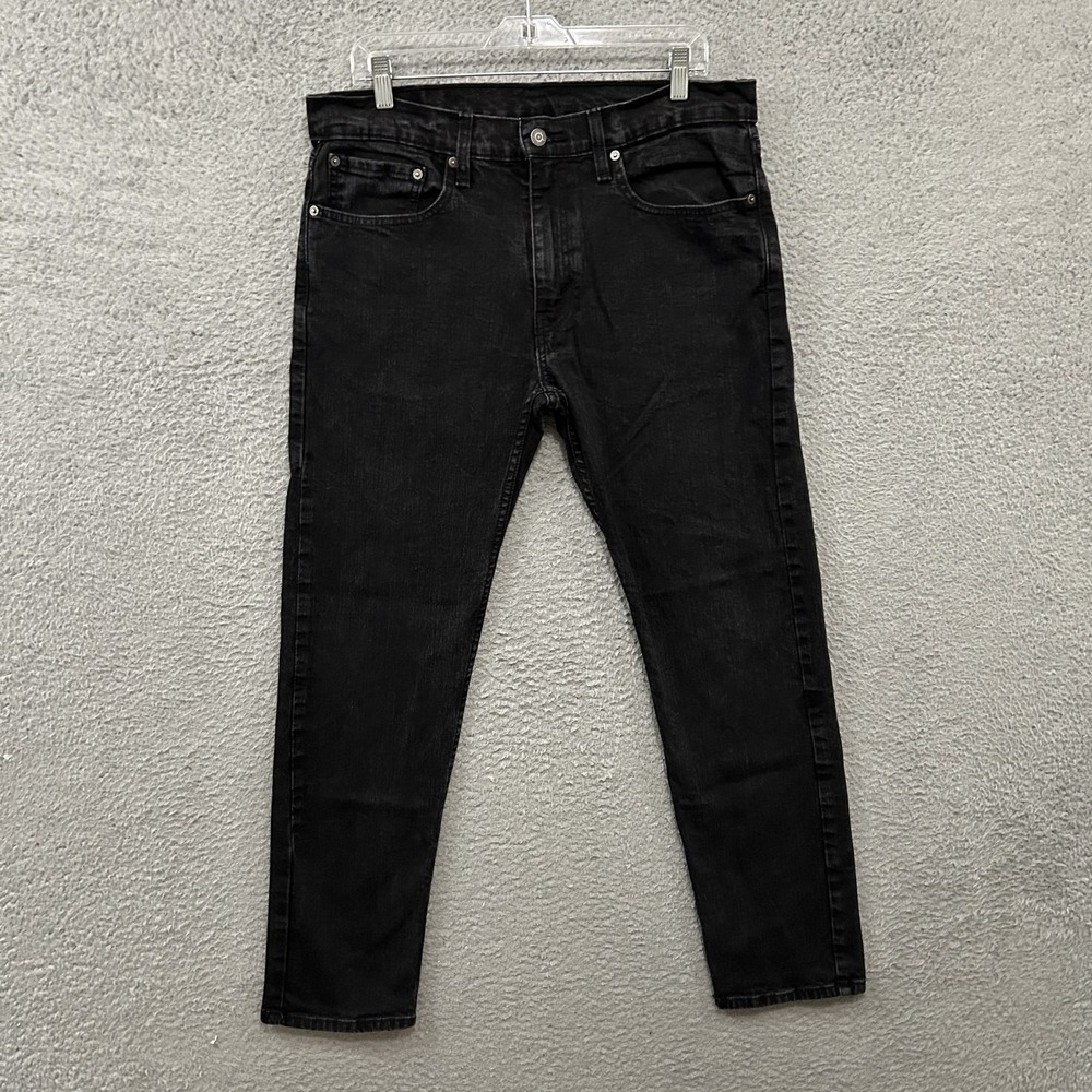 Levis Jeans Mens 34x32 Black Denim 502 Slim Tapered American Stretch Dark Wash